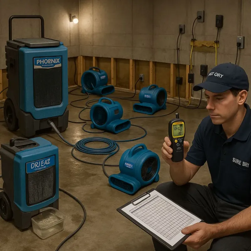 Structural Drying and Dehumidification process in Country Club, CA
